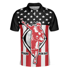 Baseball Hit Hard Run Fast Short Sleeve Polo Shirt, Black Theme American Flag Polo Shirt, Best Baseball Shirt For Men - Hyperfavor