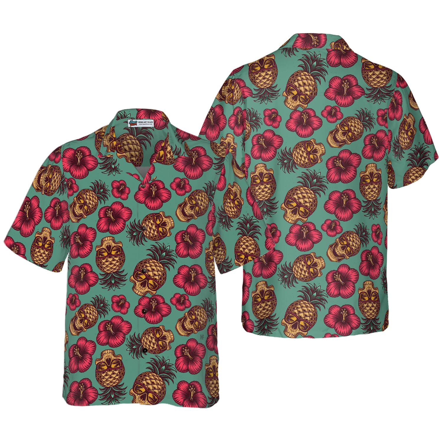 Retro Pineapple Skull Pattern Hawaiian Shirt - Hyperfavor