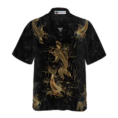 Golden Koi Fish On Waves Hawaiian Shirt - Hyperfavor