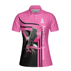 Be Stronger Than The Storm Breast Cancer Awareness Short Sleeve Women Polo Shirt, Eagle Awareness Ribbon Polo Shirt For Ladies - Hyperfavor