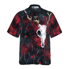 Artistic Gothic Skull Hawaiian Shirt For Men, Black and Red Goth Hawaiian Shirt - Hyperfavor