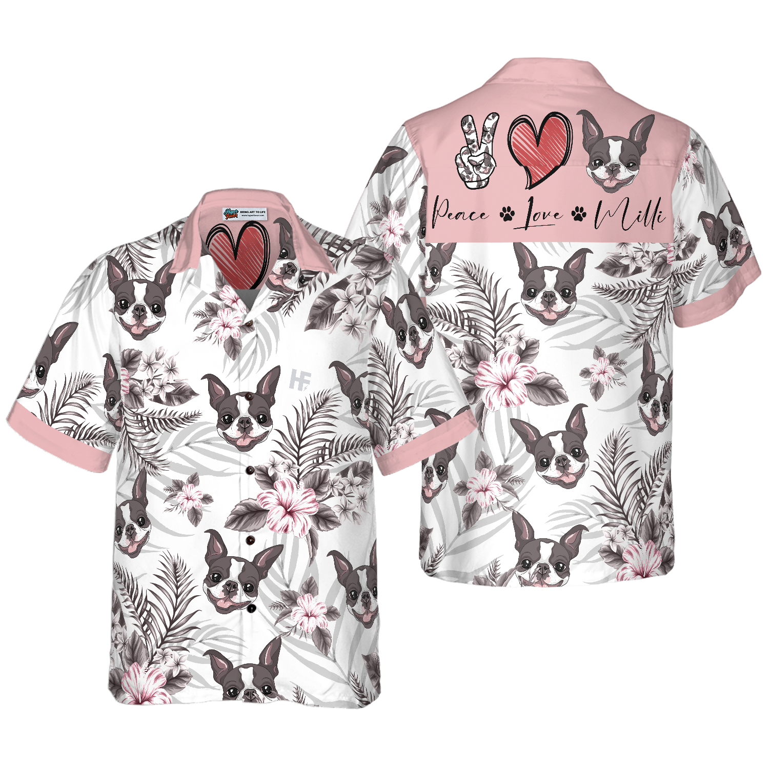 Personalized Peace Love Boston Terrier Custom Hawaiian Shirt - Hyperfavor