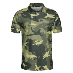 Aircraft Green Camouflage Short Sleeve Polo Shirt, Army Polo Shirt, Best Camo Shirt For Men - Hyperfavor
