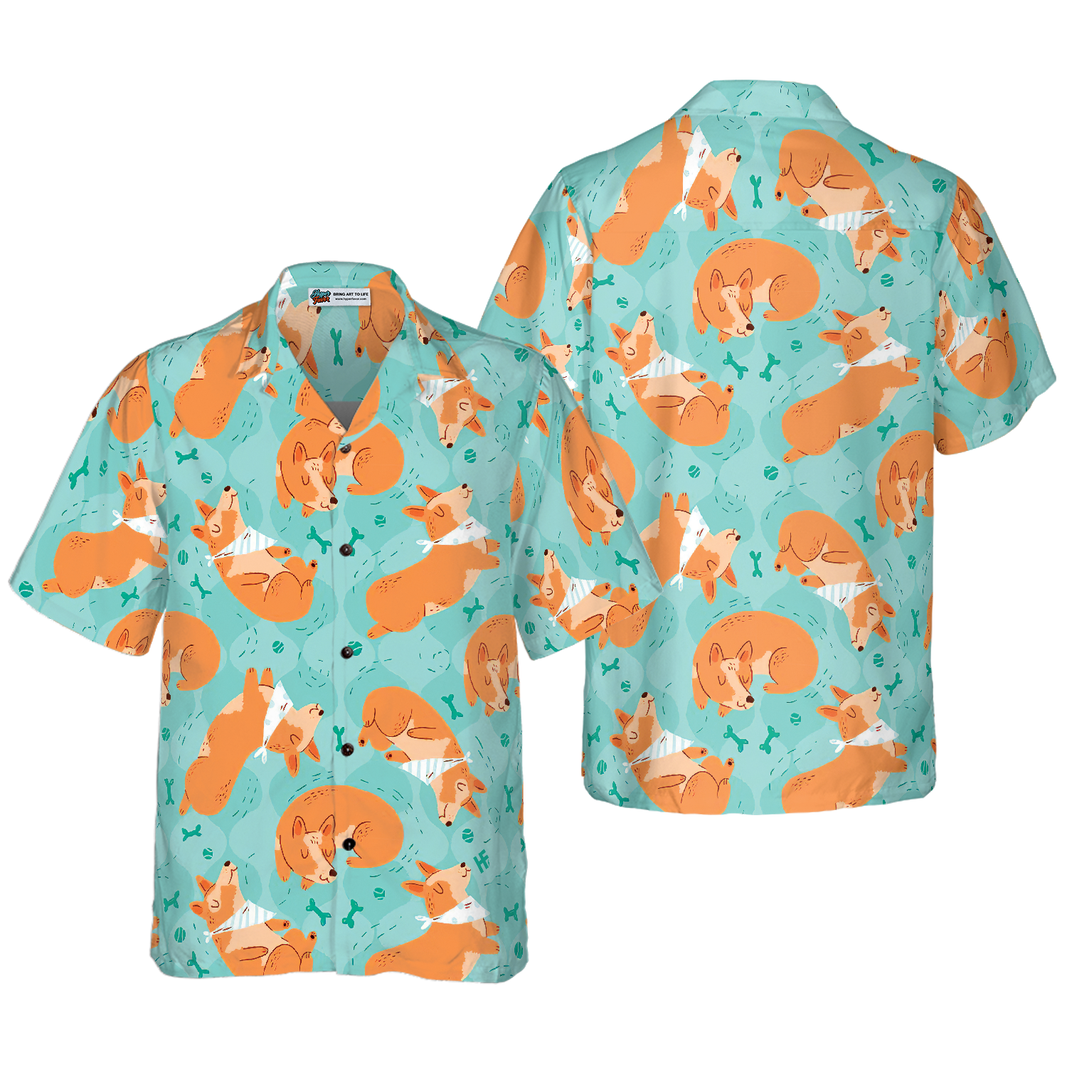 Sleeping Corgi Dreams About Bones Hawaiian Shirt - Hyperfavor