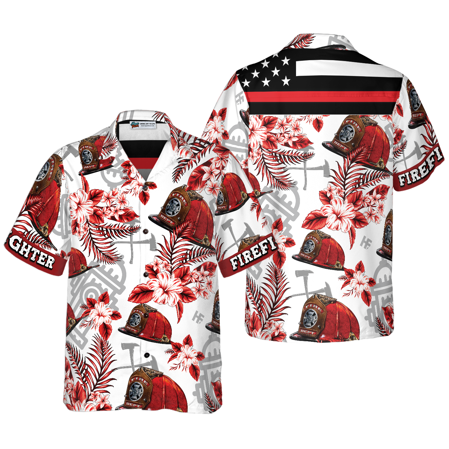 Firefighter Red Helmet Black American Flag Hawaiian Shirt, Red Texas Bluebonnet Hawaiian Shirt For Men - Hyperfavor