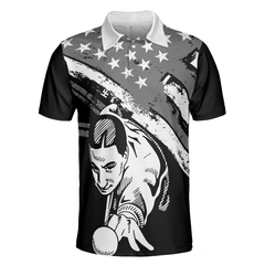 Aim Shoot Swear Repeat Billiards Polo Shirt, Best American Flag Pattern Billiards Shirt Design For Male - Hyperfavor