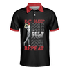 Eat Sleep Golf Repeat Polo Shirt, Short Sleeve Sporty Golfing Polo Shirt, Best Golf Shirt For Men - Hyperfavor