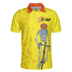 Just Enjoy The Ride Short Sleeve Polo Shirt, Yellow Skeleton Cyclist Polo Shirt, Best Cycling Shirt For Men - Hyperfavor