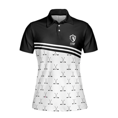 Crossed Black Golf Clubs Golf Short Sleeve Women Polo Shirt, Black And White Golf Shirt For Ladies - Hyperfavor
