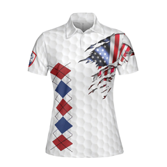 American Flag With Argyle Pattern Golf Short Sleeve Women Polo Shirt, Best Female Golf Gift Idea - Hyperfavor