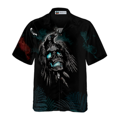 Artistic Gothic Crow Skull Goth Hawaiian Shirt, Black Hawaiian Shirt For Men - Hyperfavor