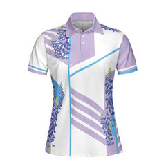 Bluebonnet With Purple Stripe Golf Short Sleeve Women Polo Shirt, White And Purple Texas Golf Shirt For Ladies - Hyperfavor