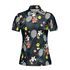 Tropical Floral Tennis Shirt For Women Short Sleeve Women Polo Shirt - Hyperfavor