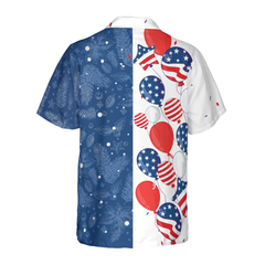 Hyperfavor Christmas USA Balloons Pattern Hawaiian shirt, Christmas Shirts Short Sleeve Button Down Shirt For Men And Women - Hyperfavor