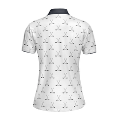 Crossed Golf Clubs Black And White Golf Short Sleeve Women Polo Shirt - Hyperfavor