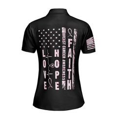 Faith Hope Love Flower Breast Cancer Awareness Short Sleeve Women Polo Shirt, Support Gift For Breast Cancer Survivors - Hyperfavor