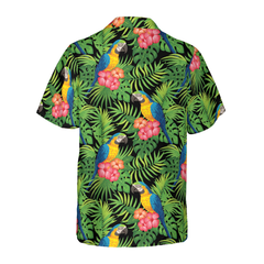 Parrots Hibiscus And Palm Leaves Hawaiian Shirt - Hyperfavor