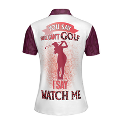 You Say Girl Can't Golf So Watch Me Leopard Golf Short Sleeve Women Polo Shirt, Plum Purple Wine Drinking Golf Shirt For Ladies - Hyperfavor