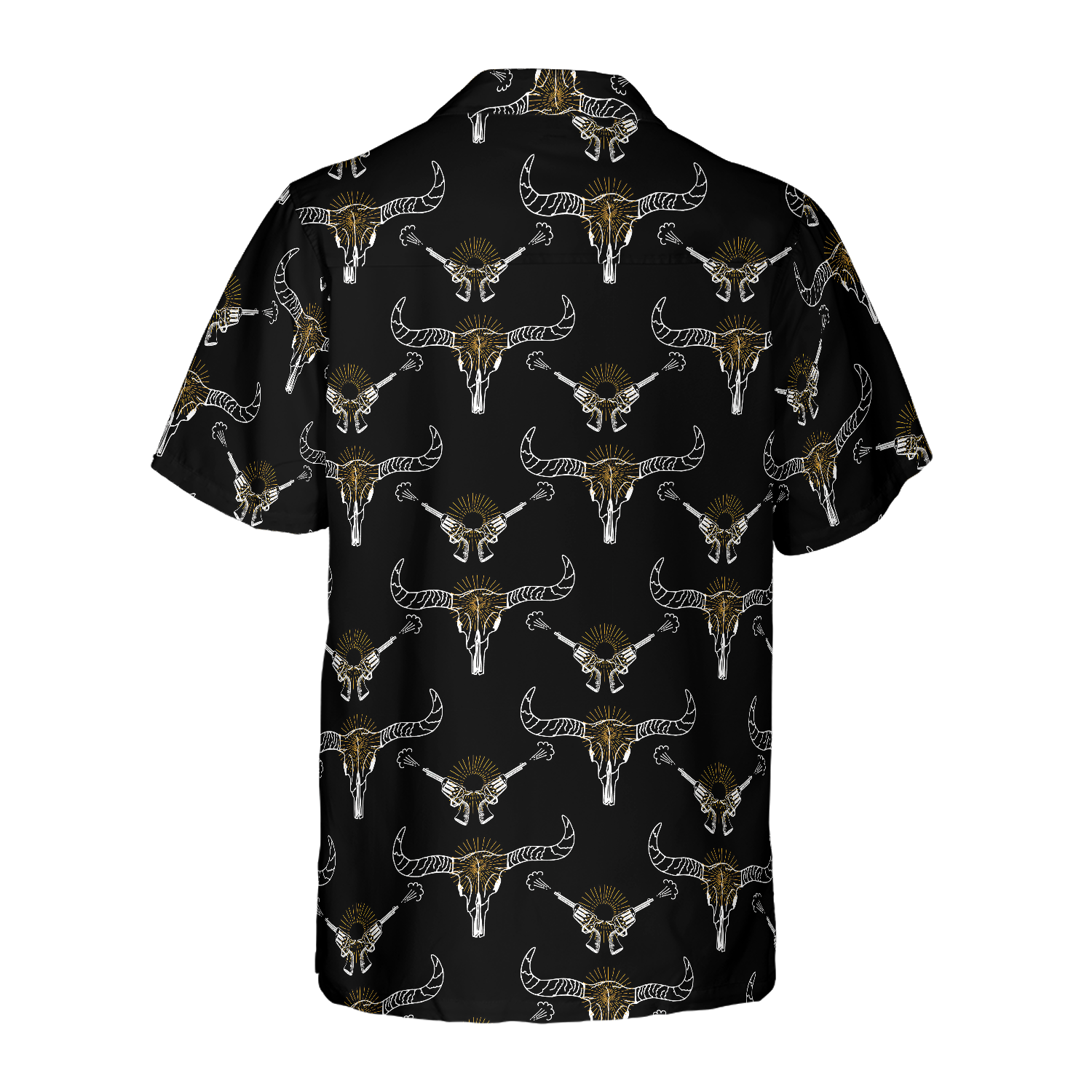Longhorn Skull And Gun Hawaiian Shirt - Hyperfavor