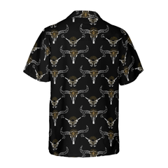 Longhorn Skull And Gun Hawaiian Shirt - Hyperfavor