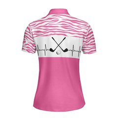 Pink Zebra Pattern Golf Girl Heartbeat Golf Short Sleeve Women Polo Shirt, Best Pink Golf Shirt For Ladies - Hyperfavor