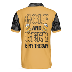 Golf & Beer Is My Therapy Polo Shirt, Skull Beer Drinking Golf Shirt Design, Best Golf Shirt For Male Golfers - Hyperfavor
