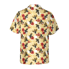 Honey Bee Hexagon Hawaiian Shirt - Hyperfavor