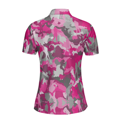Golf Girl Pink Camouflage Pattern Short Sleeve Women Polo Shirt, Unique Female Golf Gift - Hyperfavor