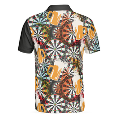 Play Darts And Drink Beer Short Sleeve Polo Shirt, Colorful Dart Board Pattern Polo Shirt, Best Beer Drinking Shirt For Men - Hyperfavor