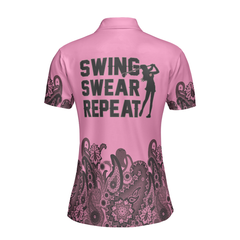 Mandala Pattern Swing Swear Repeat Girl Golf Short Sleeve Women Polo Shirt, Pink Golf Shirt For Ladies - Hyperfavor