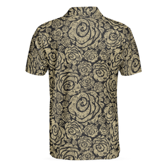 Seamless Beige Grunge Rose Pattern Polo Shirt, Cool Roses Graphic Polo Shirt, Rose Themed Shirt For Flower Lovers - Hyperfavor