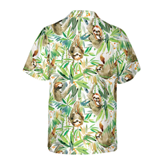 Watercolor Sloth And Tropical Plant Hawaiian Shirt - Hyperfavor