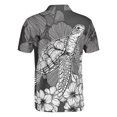 Hibiscus Turtle Shirt For Men Polo Shirt, Sea Turtle Polo Shirt For Men, Hibiscus Floral Shirt Design - Hyperfavor