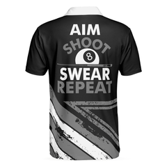 Aim Shoot Swear Repeat Billiards Polo Shirt, Best American Flag Pattern Billiards Shirt Design For Male - Hyperfavor