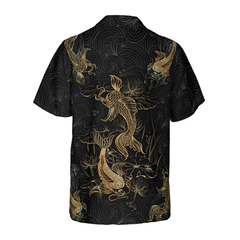 Golden Koi Fish On Waves Hawaiian Shirt - Hyperfavor