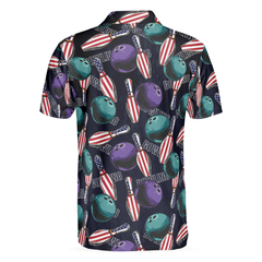 Bowling Is My Life Polo Shirt, American Flag Pattern Bowling Shirt For Men - Hyperfavor