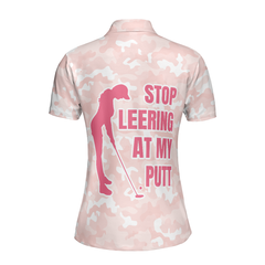 Stop Leering At My Putt Short Sleeve Women Polo Shirt - Hyperfavor