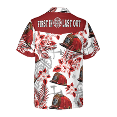 First In Last Out Seamless Pattern Firefighter Custom Hawaiian Shirt, Personalized Red Texas Bluebonnet Hawaiian Shirt For Men - Hyperfavor