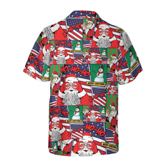 Hawaiian Shirts, Santa With American Flag Comic Style Shirt Short Sleeve, Christmas Shirt Idea Gift For Men and Women - Hyperfavor