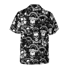 Skateboard Emblems In Monochrome Style Hawaiian Shirt - Hyperfavor