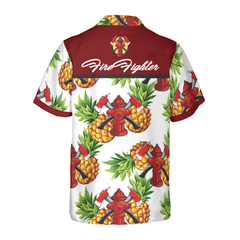 Pineapple Seamless Pattern Firefighter Hawaiian Shirt, Cross Axes Tropical Firefighter Shirt For Men - Hyperfavor