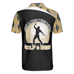 Just A Man Who Loves Golf & Beer Polo Shirt, Argyle Pattern Polo Style Golfing Shirt For Men, Best Drinking Golf Shirt - Hyperfavor
