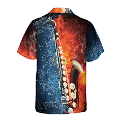 Saxophone With Water And Flame Hawaiian Shirt - Hyperfavor