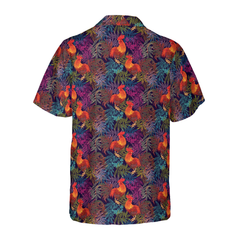 Stylish Rooster Chicken And Leaves Hawaiian Shirt - Hyperfavor