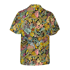 Hippie Style Doodles Illustration Hawaiian Shirt - Hyperfavor