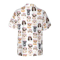Cute Puppies Flowers Crown Hawaiian Shirt - Hyperfavor