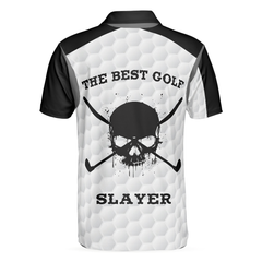 The Best Golf Slayer Wet Ink Skull Polo Shirt, Black Shoulder White Golf Pattern Polo Shirt, Best Golf Shirt For Men - Hyperfavor