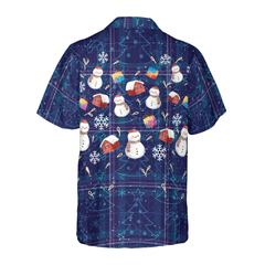 Hyperfavor Christmas Hawaiian Shirts, Christmas Snowman Dark Blue Plaid Pattern Shirt Short Sleeve, Christmas Shirt Idea Gift For Men And Women - Hyperfavor