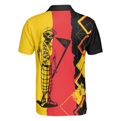 Golf I Like It Rough German Flag Polo Shirt, Argyle Pattern Skeleton Golfing Polo Shirt, Funny Golf Shirt For Men - Hyperfavor