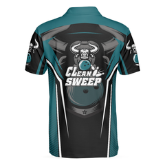 Clean Sweep Bowling Bull Short Sleeve Polo Shirt, Digital Bowling Alley Polo Shirt, Best Bowling Shirt For Men - Hyperfavor